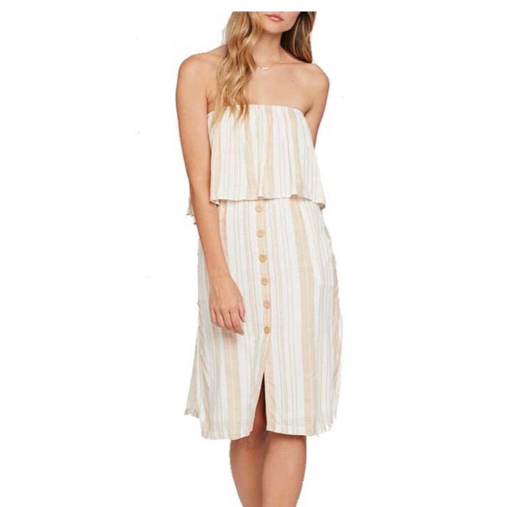 L Space Daydreamer Dress Size XS Brown White Sensational Stripe Strapless